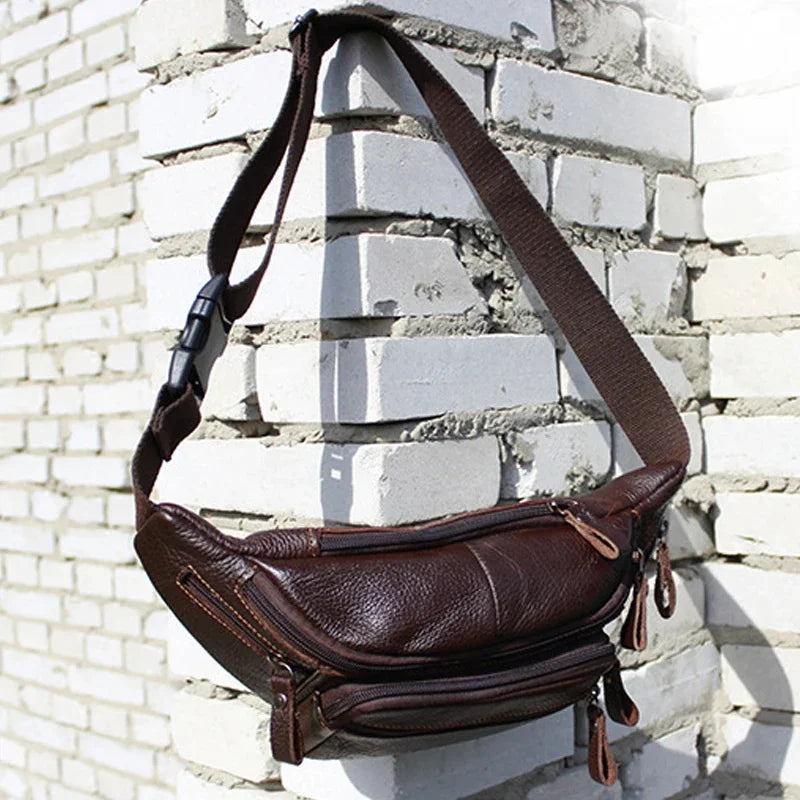 Men's Large Genuine Leather Retro Business Bag Fanny Purse Pack Travel Shoulder Waist Belt Phone Pouch Bags For Male