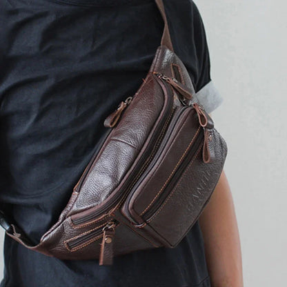 Men's Large Genuine Leather Retro Business Bag Fanny Purse Pack Travel Shoulder Waist Belt Phone Pouch Bags For Male