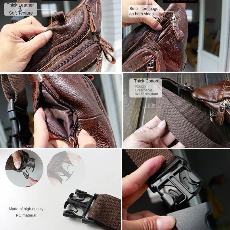 Men's Large Genuine Leather Retro Business Bag Fanny Purse Pack Travel Shoulder Waist Belt Phone Pouch Bags For Male
