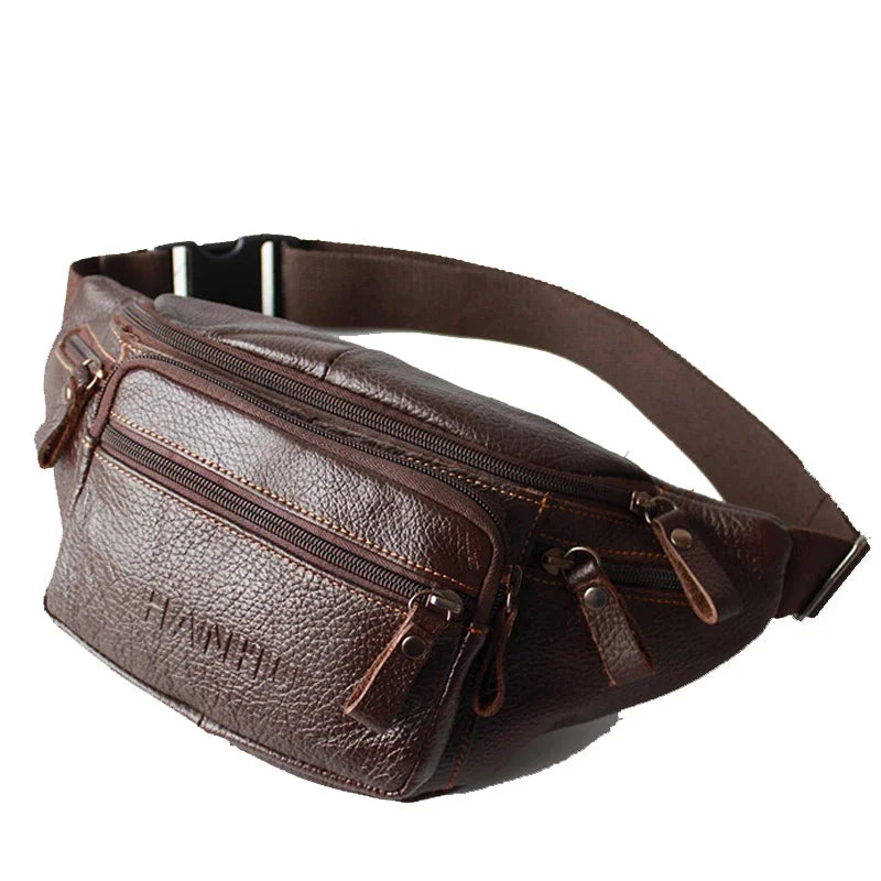Men's Large Genuine Leather Retro Business Bag Fanny Purse Pack Travel Shoulder Waist Belt Phone Pouch Bags For Male