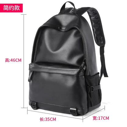 Men's Leather Backpack Teen Black School Bag Boy College School Bag Laptop Backpack School Wind Leisure Bag