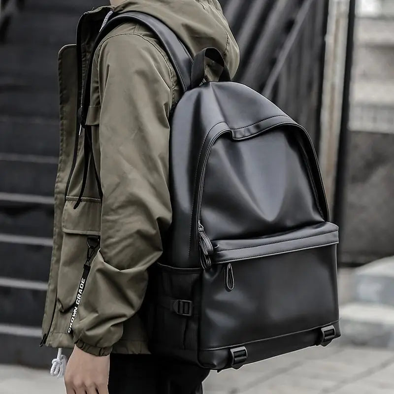 Men's Leather Backpack Teen Black School Bag Boy College School Bag Laptop Backpack School Wind Leisure Bag
