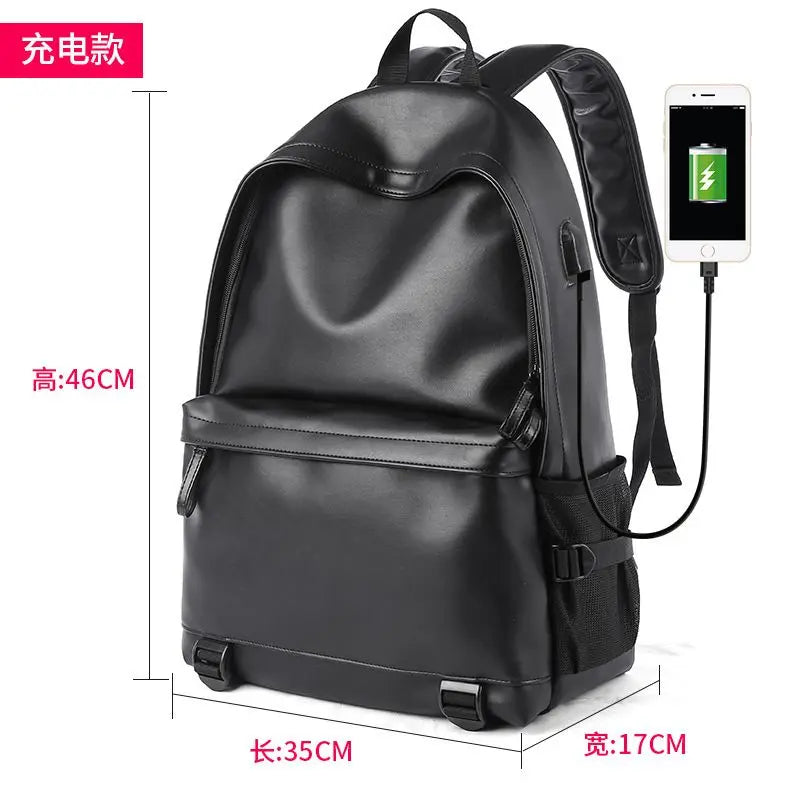 Men's Leather Backpack Teen Black School Bag Boy College School Bag Laptop Backpack School Wind Leisure Bag