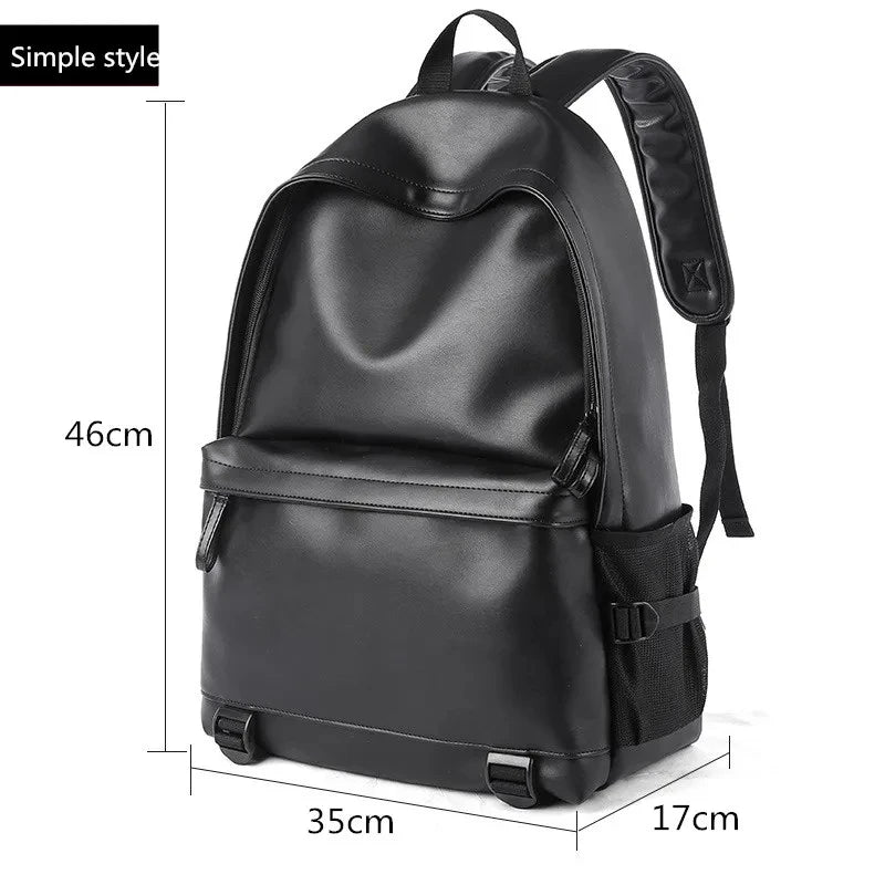 Men's Leather Backpack Teen Black School Bag Boy College School Bag Laptop Backpack School Wind Leisure Bag