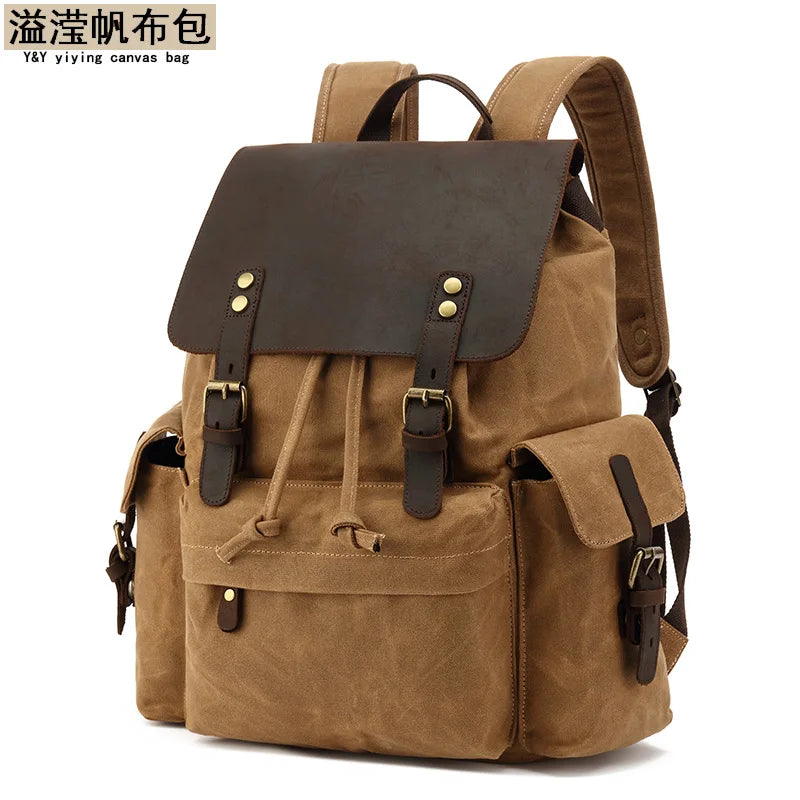 Men's Leisure School Bag Large Capacity Travel Backpack Canvas Outdoor Mountaineering Computer