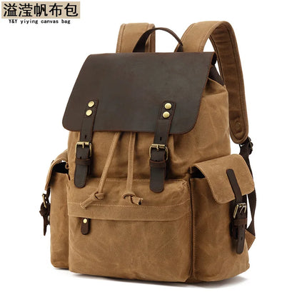 Men's Leisure School Bag Large Capacity Travel Backpack Canvas Outdoor Mountaineering Computer