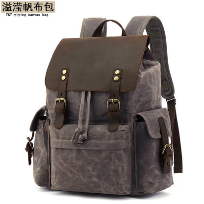 Men's Leisure School Bag Large Capacity Travel Backpack Canvas Outdoor Mountaineering Computer