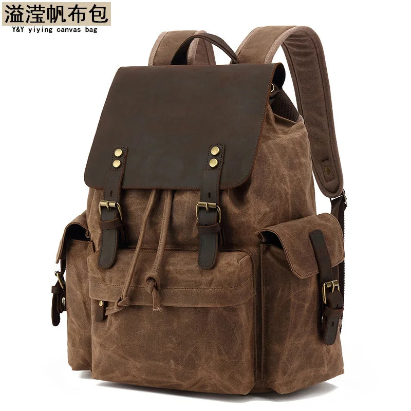 Men's Leisure School Bag Large Capacity Travel Backpack Canvas Outdoor Mountaineering Computer