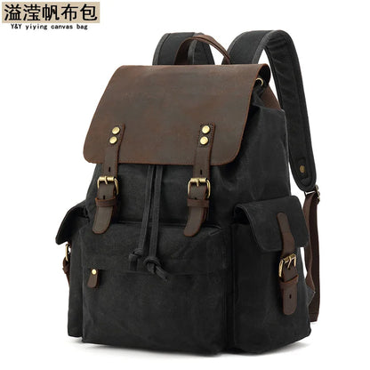 Men's Leisure School Bag Large Capacity Travel Backpack Canvas Outdoor Mountaineering Computer