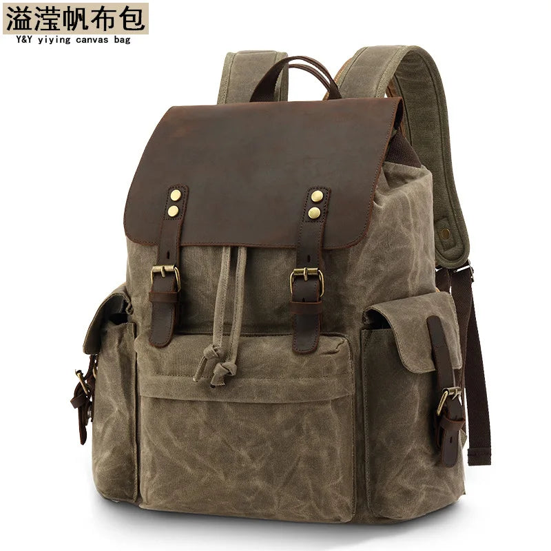 Men's Leisure School Bag Large Capacity Travel Backpack Canvas Outdoor Mountaineering Computer