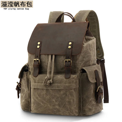 Men's Leisure School Bag Large Capacity Travel Backpack Canvas Outdoor Mountaineering Computer