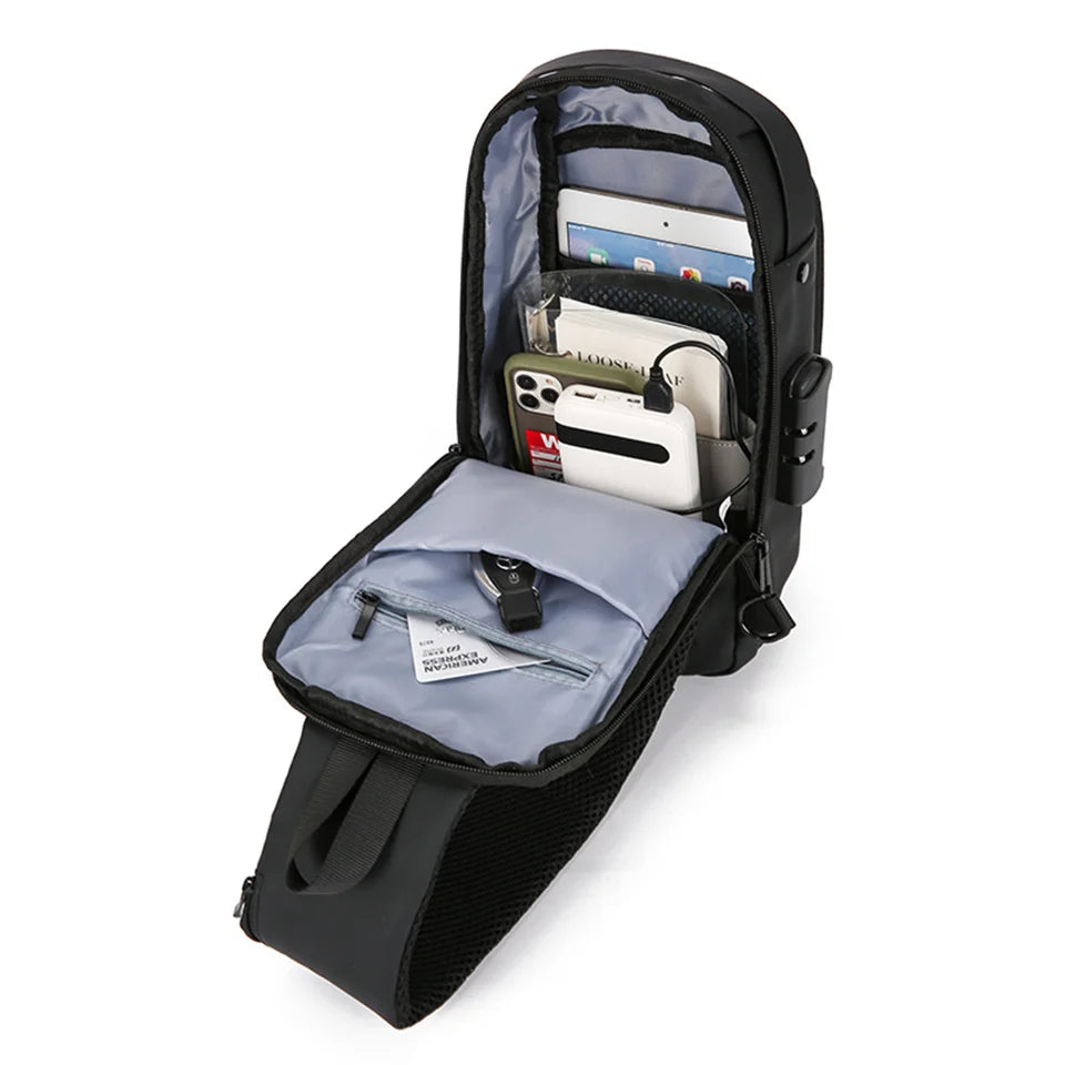 Men's Multifunction Anti-Theft USB Chest  Bags Man Crossbody Cross Body Travel Sling Shoulder Bag Pack Messenger Pack For Male