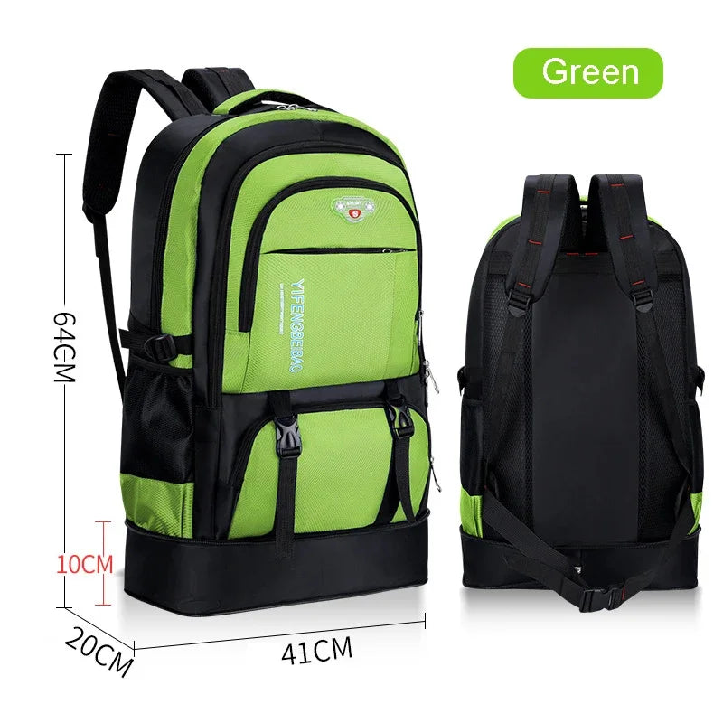 Men's Outdoor Backpack 65L High Capacity Climbing Travel Rucksack School Bag Sports Camping Hiking Pack For Male Female Women