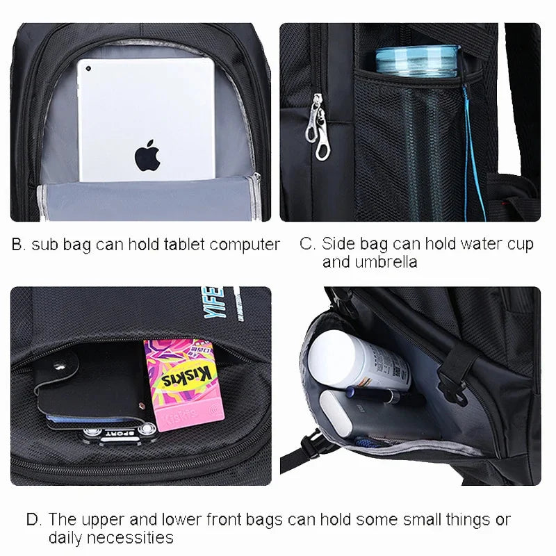 Men's Outdoor Backpack 65L High Capacity Climbing Travel Rucksack School Bag Sports Camping Hiking Pack For Male Female Women