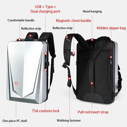Men's PC Hardshell Backpack Trendy Cool E-sports Backpack Full Keyboard USB Multi-function laptop backpack Business Backpack