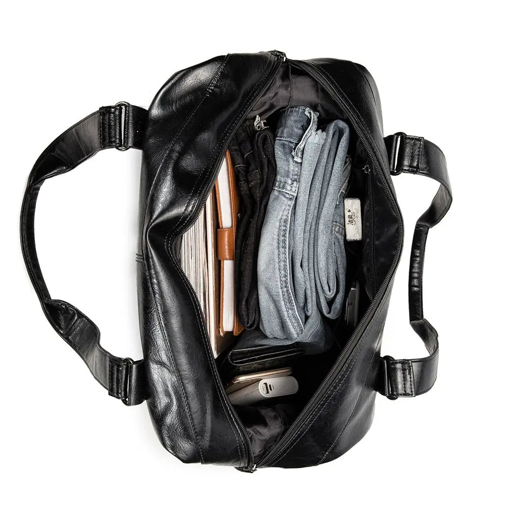 Men's Pu Leather Multifunctional Waterproof Handbags Korean Fashion Casual Cross-body Travel Large Capacity Duffle Bags for Men