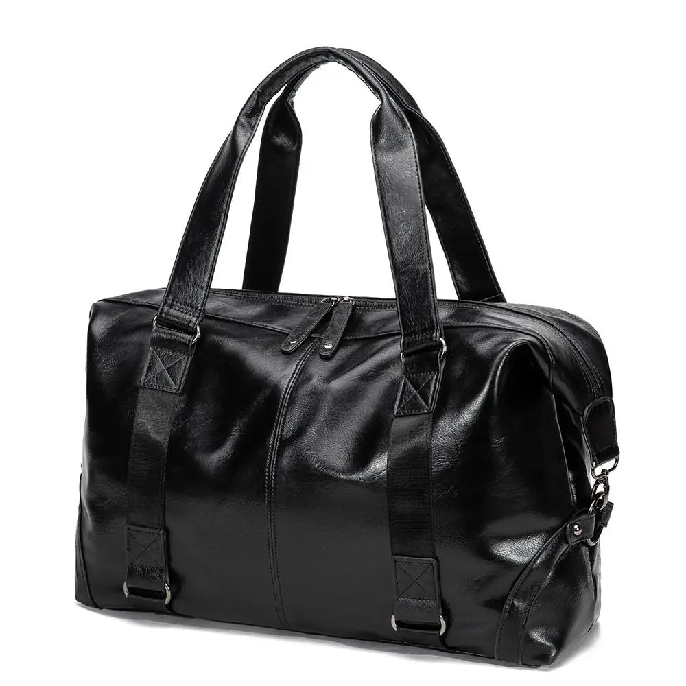 Men's Pu Leather Multifunctional Waterproof Handbags Korean Fashion Casual Cross-body Travel Large Capacity Duffle Bags for Men