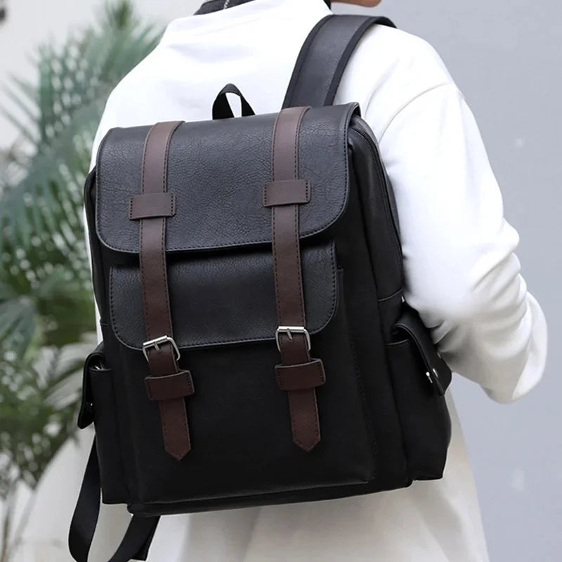 Men's Retro Leather Backpack Laptop School Male Business Shoulder Bag Multi-function Large Capacity Men bag Waterproof