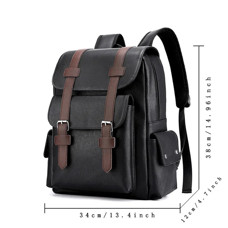 Men's Retro Leather Backpack Laptop School Male Business Shoulder Bag Multi-function Large Capacity Men bag Waterproof