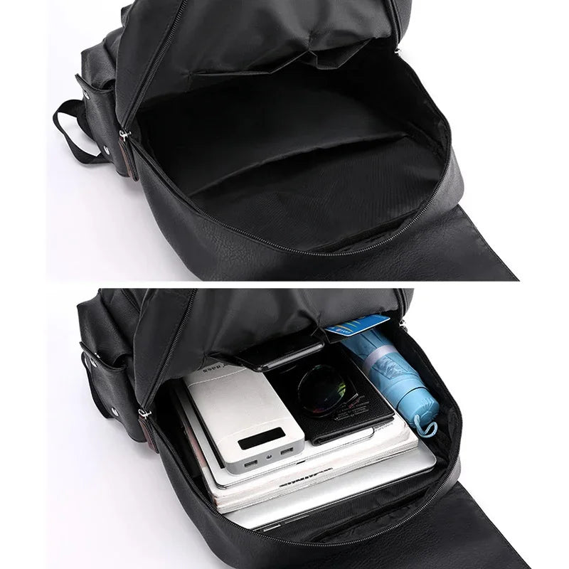 Men's Retro Leather Backpack Laptop School Male Business Shoulder Bag Multi-function Large Capacity Men bag Waterproof