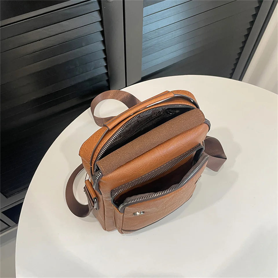 Men's Retro Pu Soft Leather Shoulder Bags Versatile Large-capacity High Quality Fashion Texture Commuter Bags Men Handbags