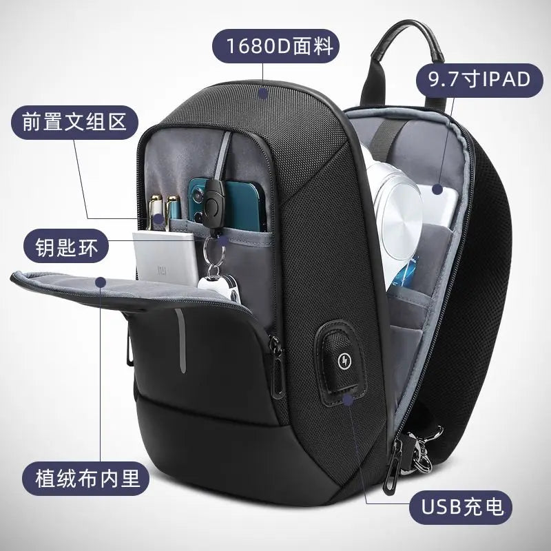 Men's Shoulder Bag Multifunction Waterproof Crossbody Sling For 9.7 inch Ipad Crossbody Pack USB Messenger Pack for Male Bolsas