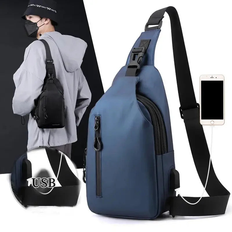 Men's Shoulder Chest Crossbody s Outdoor Waterproof with Usb Charging Port Lightweight Sling Bag for Hiking Cycling