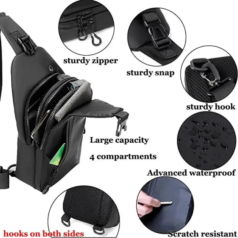 Men's Shoulder Chest Crossbody s Outdoor Waterproof with Usb Charging Port Lightweight Sling Bag for Hiking Cycling