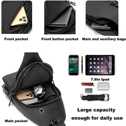 Men's Shoulder Chest Crossbody s Outdoor Waterproof with Usb Charging Port Lightweight Sling Bag for Hiking Cycling