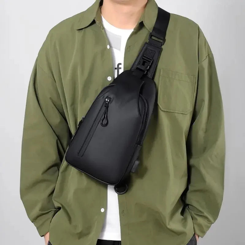 Men's Shoulder Chest Crossbody s Outdoor Waterproof with Usb Charging Port Lightweight Sling Bag for Hiking Cycling