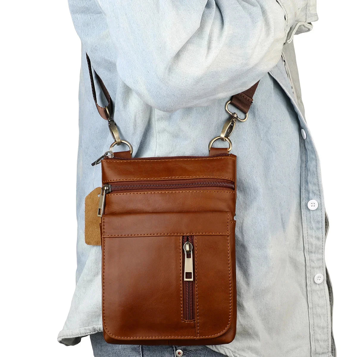 Men's Shoulder s Vintage Large-Capacity Soft Leather Cross Body Top Layer Cowhide Vertical Messenger Business Bag