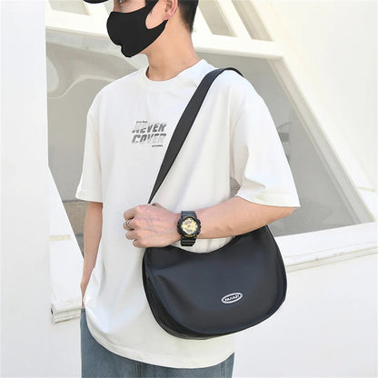 Men's Solid Color Nylon Shoulder Bags Men Casual Handbags Trend Simplicity Commute Large-capacity Versatile Crossbody Bags