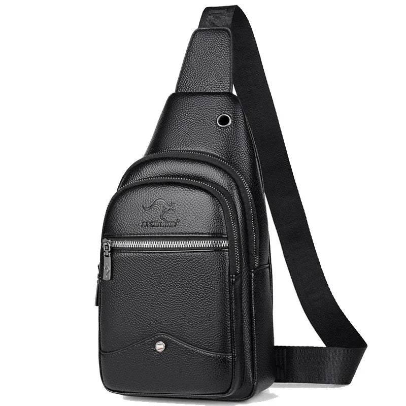Men's USB Casual PU Leather Leisure Business Shoulder Crossbody Travel Sling Messenger Pack Chest Waist Hanging Bag For Male