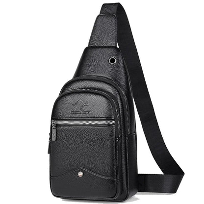 Men's USB Casual PU Leather Leisure Business Shoulder Crossbody Travel Sling Messenger Pack Chest Waist Hanging Bag For Male