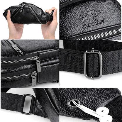 Men's USB Casual PU Leather Leisure Business Shoulder Crossbody Travel Sling Messenger Pack Chest Waist Hanging Bag For Male