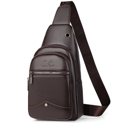 Men's USB Casual PU Leather Leisure Business Shoulder Crossbody Travel Sling Messenger Pack Chest Waist Hanging Bag For Male