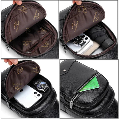 Men's USB Casual PU Leather Leisure Business Shoulder Crossbody Travel Sling Messenger Pack Chest Waist Hanging Bag For Male