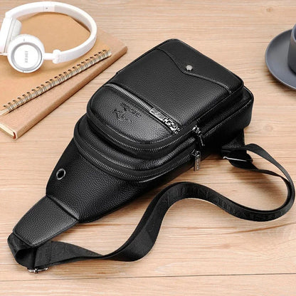 Men's USB Casual PU Leather Leisure Business Shoulder Crossbody Travel Sling Messenger Pack Chest Waist Hanging Bag For Male