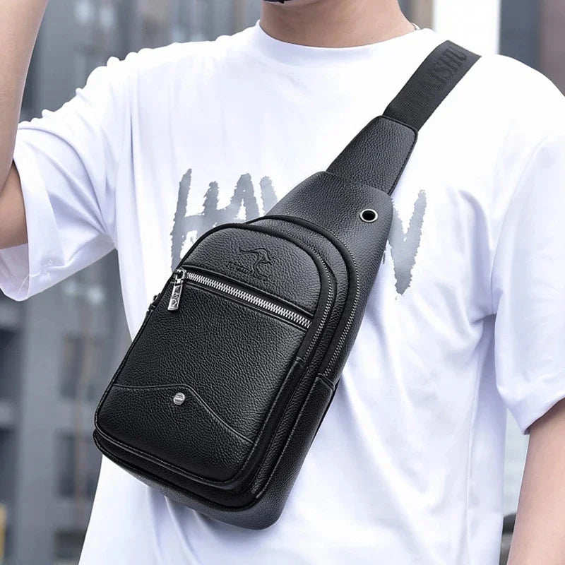 Men's USB Casual PU Leather Leisure Business Shoulder Crossbody Travel Sling Messenger Pack Chest Waist Hanging Bag For Male