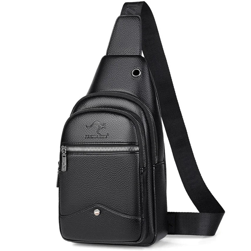 Men's USB Casual PU Leather Leisure Business Shoulder Crossbody Travel Sling Messenger Pack Chest Waist Hanging Bag For Male