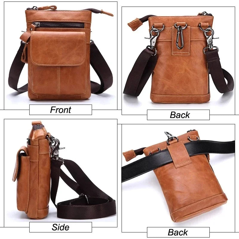 Men's Waist Bags Genuine Leather Man Chest Bag travel fanny pack Compartments Large Capacity Phone Purse Mini Hip Pack