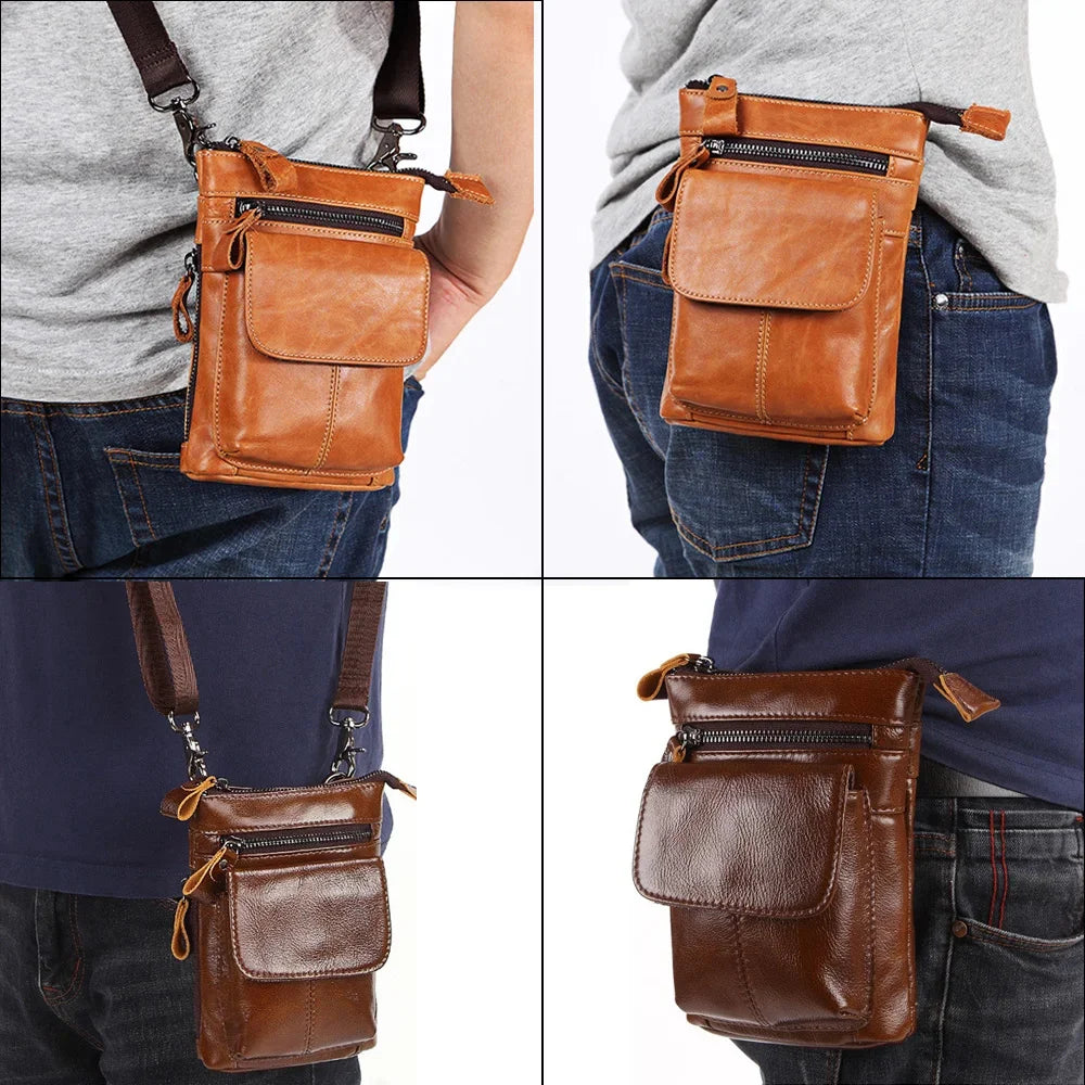 Men's Waist Bags Genuine Leather Man Chest Bag travel fanny pack Compartments Large Capacity Phone Purse Mini Hip Pack