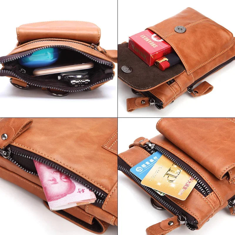 Men's Waist Bags Genuine Leather Man Chest Bag travel fanny pack Compartments Large Capacity Phone Purse Mini Hip Pack