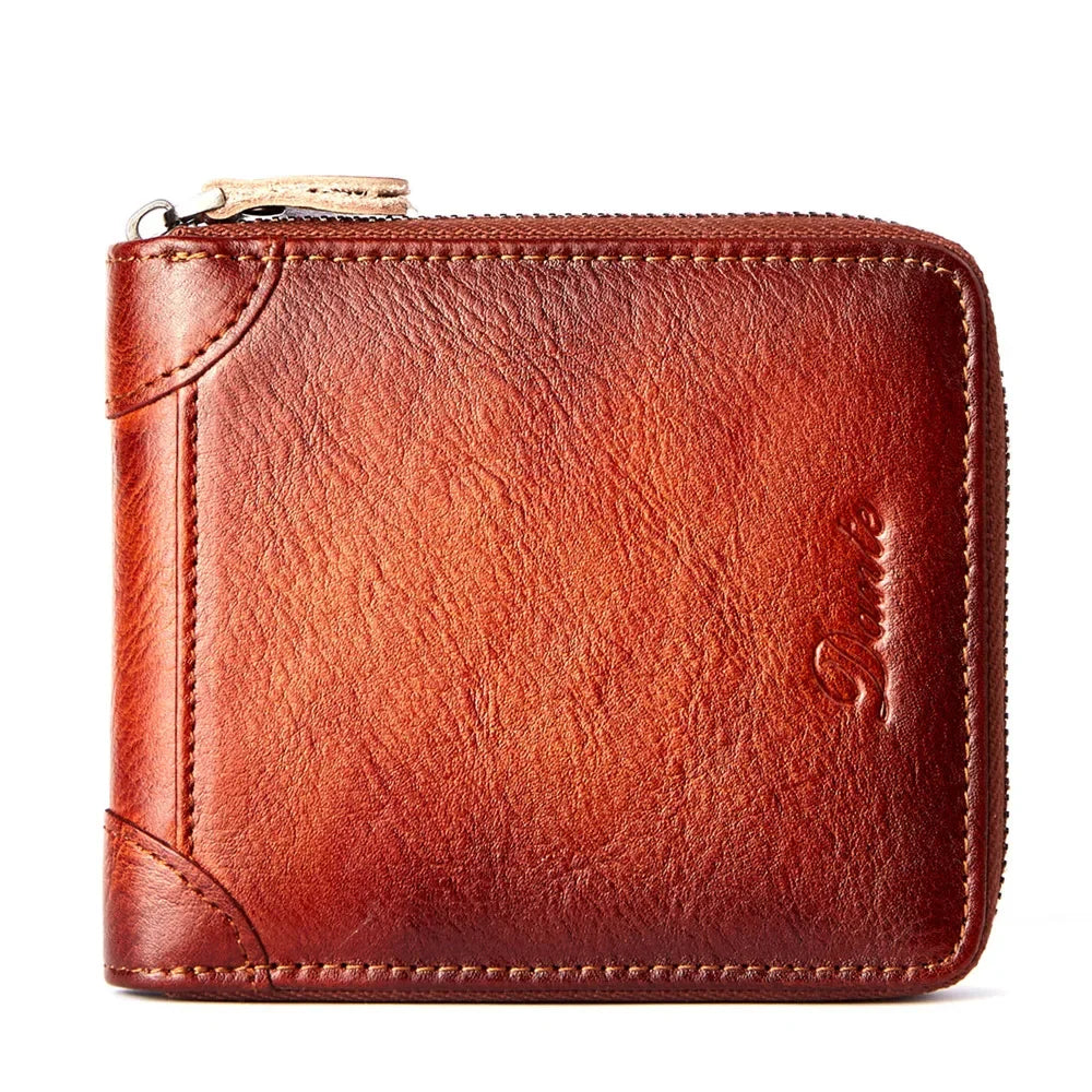Men's Wallet Genuine Leather for Men Pocket Short Male Card Holder Wallets Zipper Around Money Coin Purse