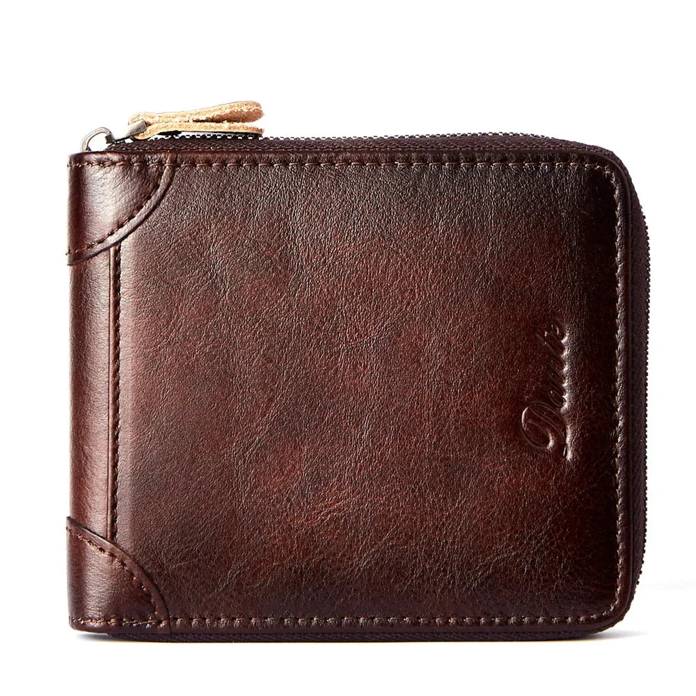 Men's Wallet Genuine Leather for Men Pocket Short Male Card Holder Wallets Zipper Around Money Coin Purse