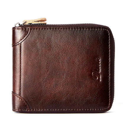 Men's Wallet Genuine Leather for Men Pocket Short Male Card Holder Wallets Zipper Around Money Coin Purse