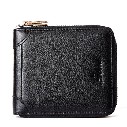 Men's Wallet Genuine Leather for Men Pocket Short Male Card Holder Wallets Zipper Around Money Coin Purse
