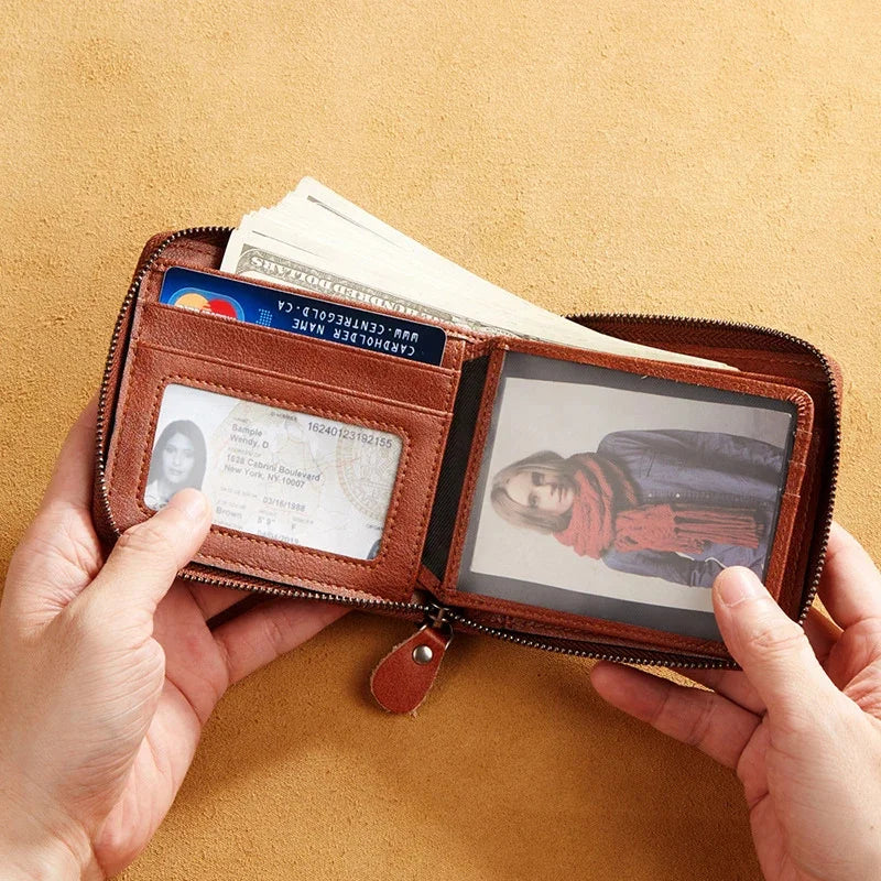 Men's Wallet Genuine Leather for Men Pocket Short Male Card Holder Wallets Zipper Around Money Coin Purse