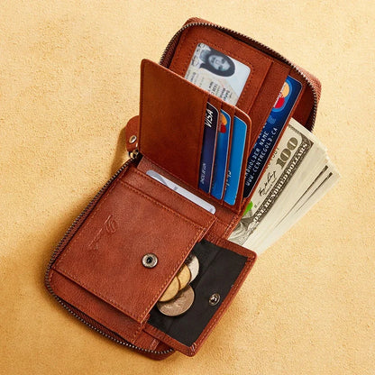 Men's Wallet Genuine Leather for Men Pocket Short Male Card Holder Wallets Zipper Around Money Coin Purse