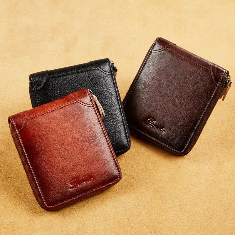 Men's Wallet Genuine Leather for Men Pocket Short Male Card Holder Wallets Zipper Around Money Coin Purse